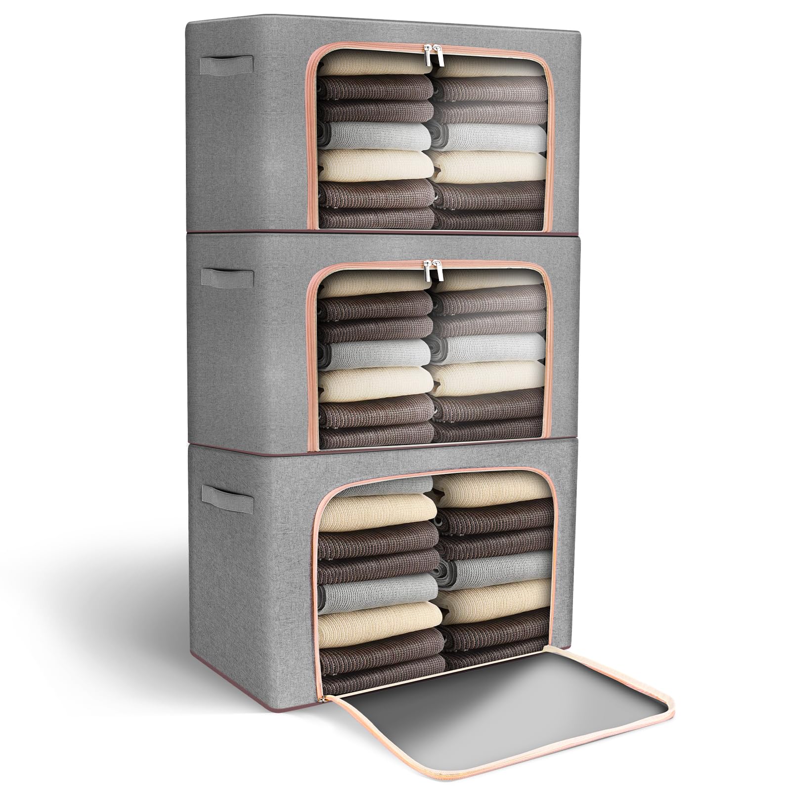 Clothes Storage Bags 3-Pack Wardrobe Organiser with Lid & Window – 24L