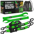 Retractable Ratchet Straps 2-Pack 5cm x 3m 1,360kg Break Strength Heavy Duty Self-Retracting Tie Downs – Green