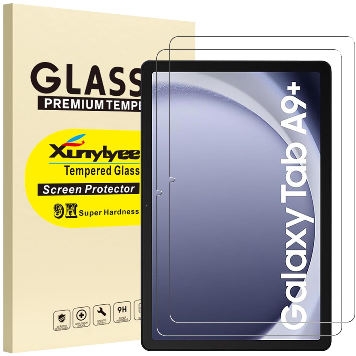 XunyLyee 2-Pack, Screen Protector for Samsung Galaxy Tab A9 Plus/ A9+ 11 inch Tempered Glass Film Bubble Free Easy Installation